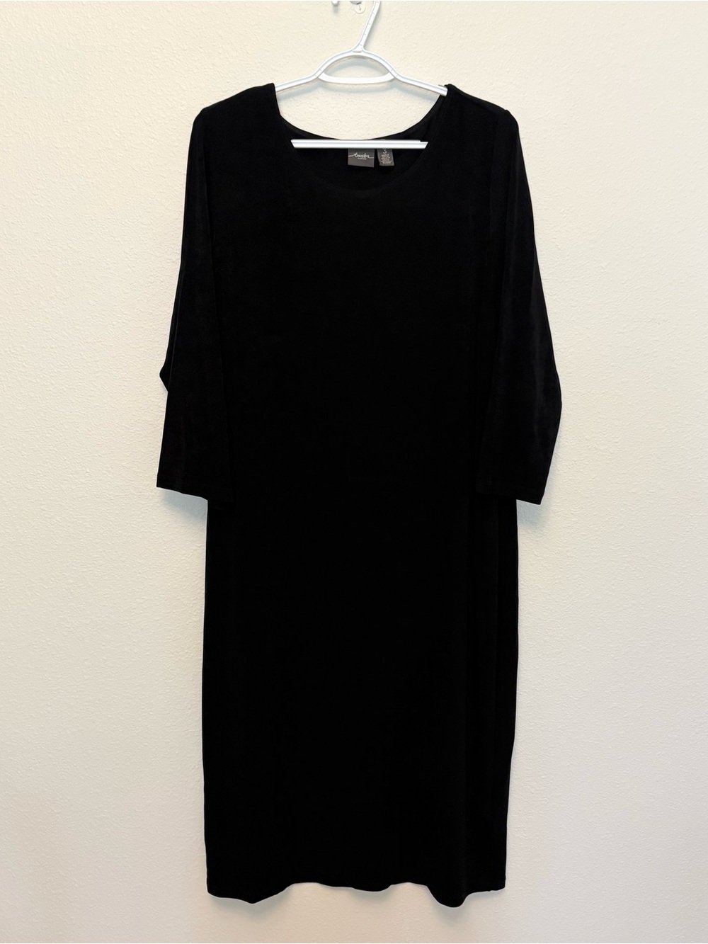 Chico's Travelers Black 3/4 Sleeve Maxi Dress Stretch Slinky Size 3 Scoop Neck